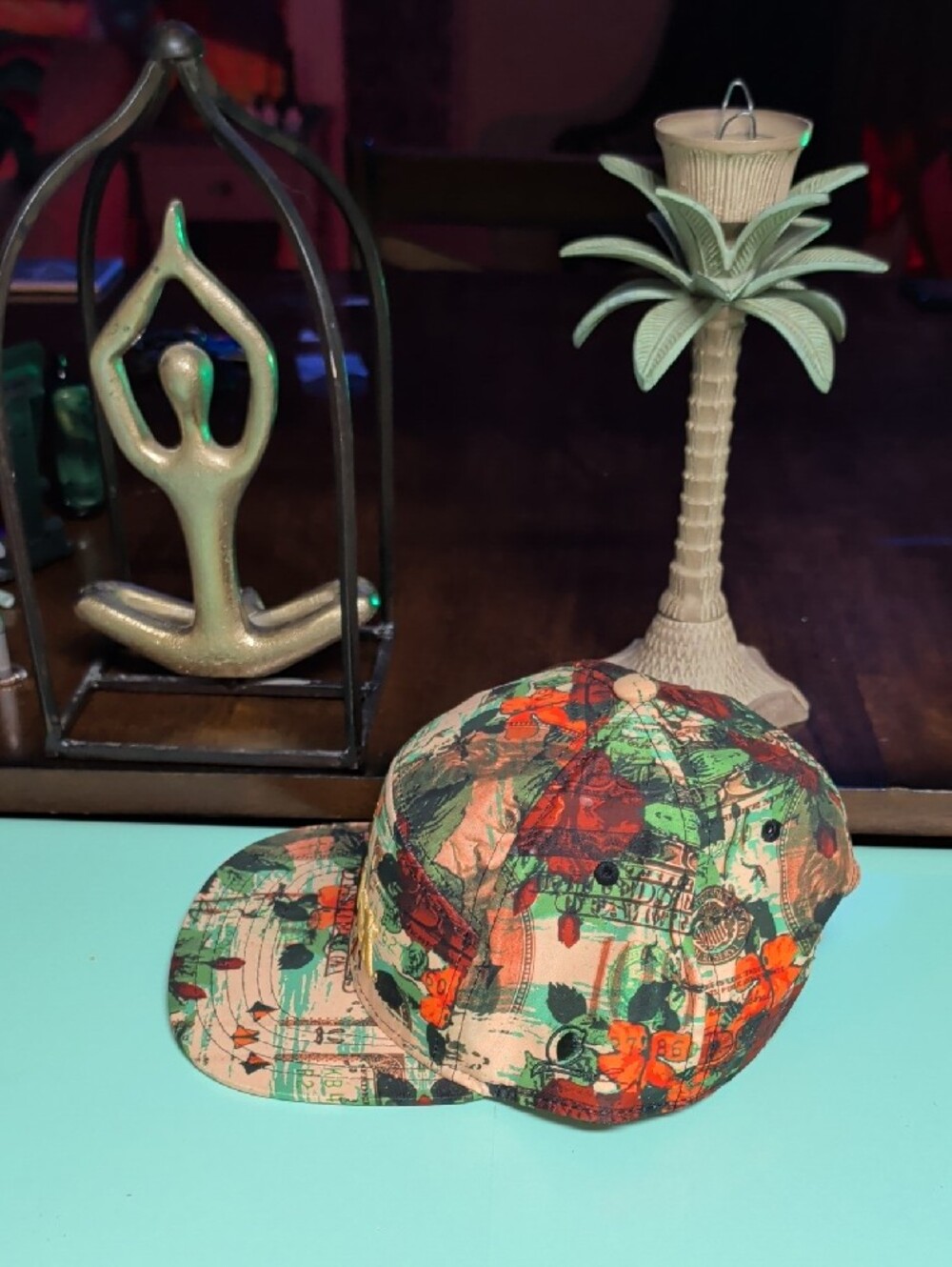 Converse Floral Print Snapback Cap in Green, Orange and Cream - Picture 2 of 7